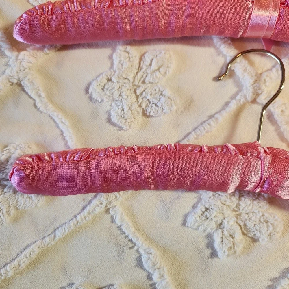 Fabric Padded Clothes Hangers Satin Soft Pink Material Three Count 14.25